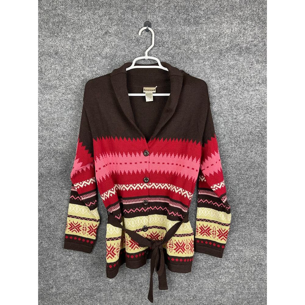 Epogee Sweater Women's S Brown Long-Sleeve, Cardigan Nordic-Style Geometric‎